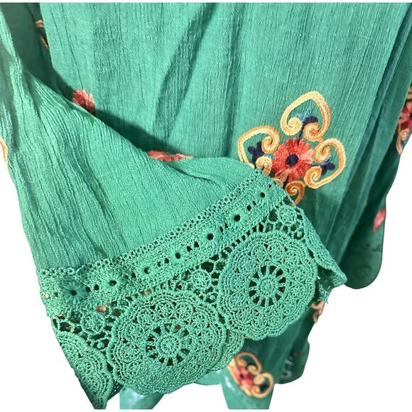 Anthropologie Kindred Embroidered Tunic Womens 3X Green Floral Bohemian Blouse - Picture 3 of 9